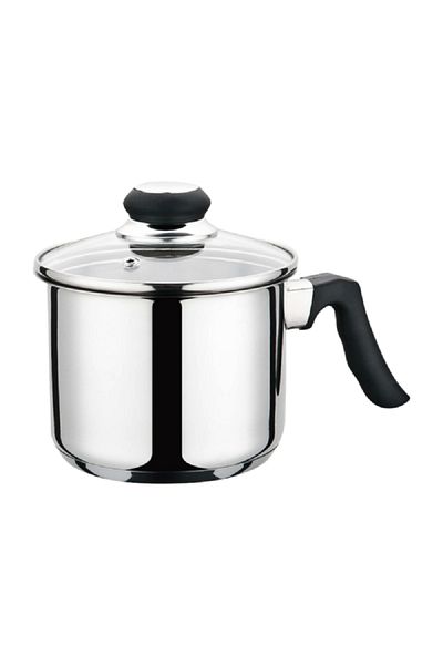 Parfait Durable Stainless Steel Milk Pot with Glass Lid Silver and Black 14 x 11cm