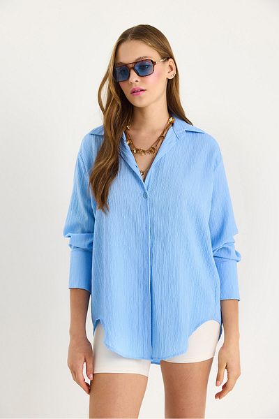 Bianco Lucci Γυναικείο πουκάμισο Off Shoulder Oversize Basic Twist 60392 60271069