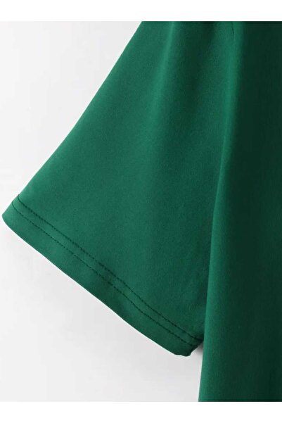 caddekombin Yılan Kalp Grafik Baskılı Pamuk Penye Yeşil Tişört