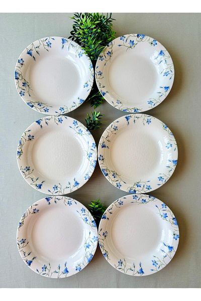 Yiğit Seramik Züccaciye Blue Crocus Model 6 Pieces Modern Dinner Plate