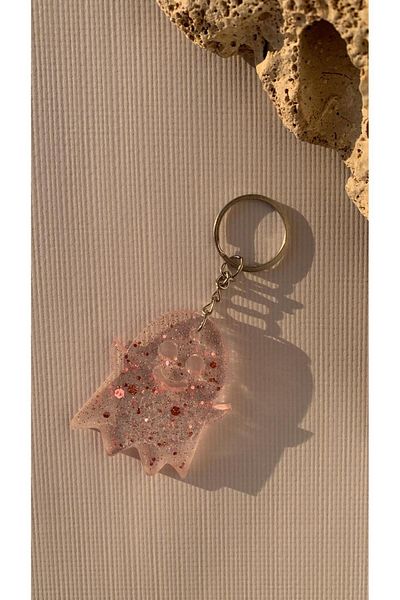 MISS GOLDEN Transparent Pink Glitter Gold Accessory Ghost Shape Keychain Handmade Epoxy Gift