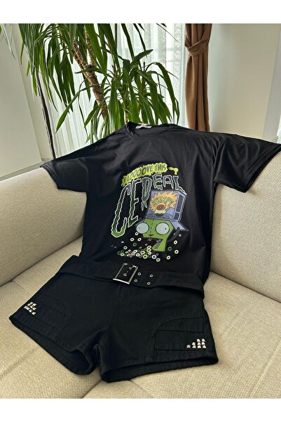 Wisevelya تي شيرت أسود مطبوع عليه حبوب الوحش