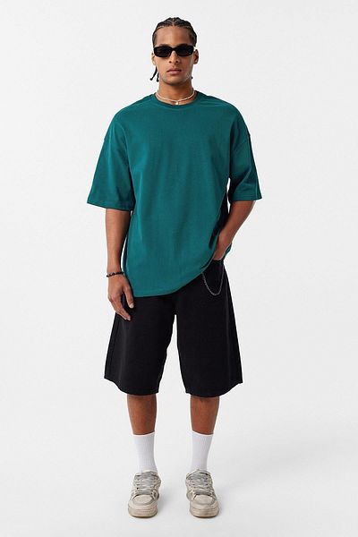 VAMOSCLO Basic Oversize Crew Neck T-Shirt Petrol