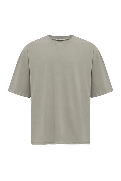 VAMOSCLO Basic Oversize Crew Neck T-Shirt Khaki