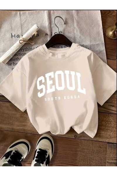 caddekombin تي شيرت بيج من القطن الممشط المطبوع من سيول، كوريا الجنوبية