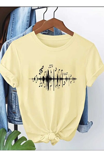 caddekombin Μπλουζάκι από βαμβακερό χτενισμένο βαμβάκι με στάμπα μουσικής με ...