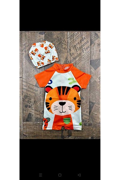 gnygiyim Boy's Character Patterned Uw Protected Jumpsuit Swimsuit with Bonnet