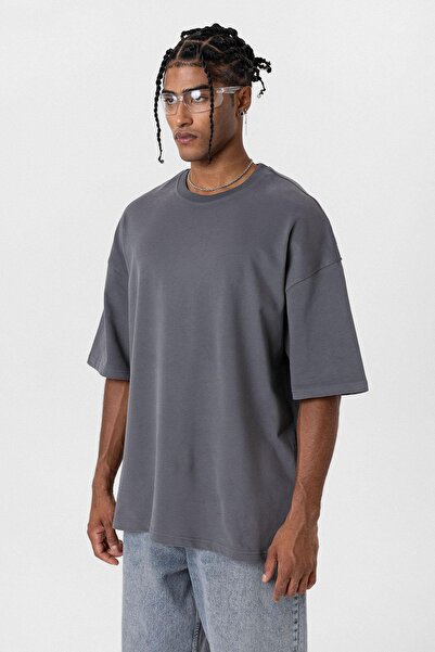 VAMOSCLO Μπλουζάκι Basic oversized με λαιμόκοψη ανθρακί