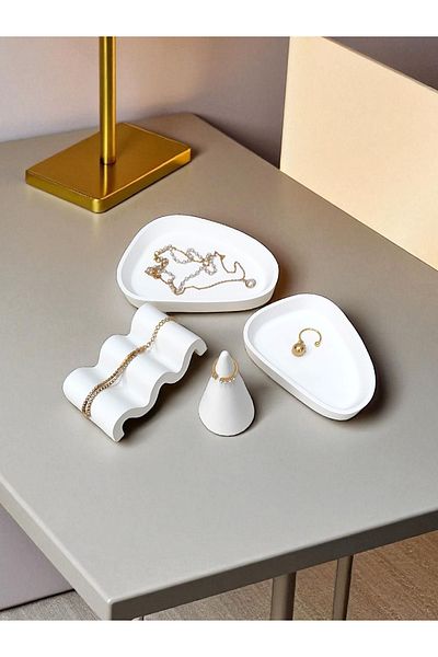 Minima Art Studio 4 Piece Jewelry Organizer Set – White Stone Powder – Jewelry Shooting Stand