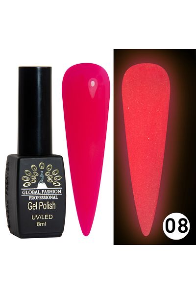 global fashion Oja semipermanenta Luminous, Global Fashion, fosforecenta, 8 ml, 08