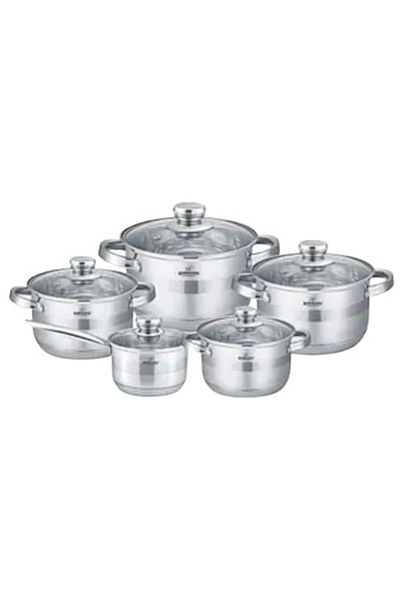 Bohmann Set vase de gatit de 10 buc, inductie, BH-1510, Bohmann, 5 straturi, Argintiu