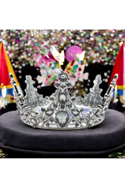 Happyland Silver Cake Crown with Stones Stone Model Mica Model Full Tour 14X14 cm