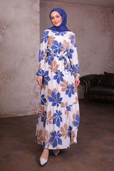 benguen Φόρεμα Hijab με σχέδιο Μπλε 4852
