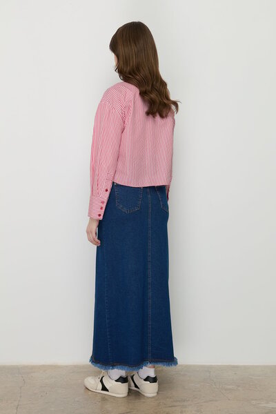 Nihan Çıt Çıtlı Fermuar Detaylı Denim Etek İndigo