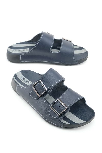 GEZER Men's Summer Two Buckle Adjustable Faux Leather Comfortable Sole Daily Slippers