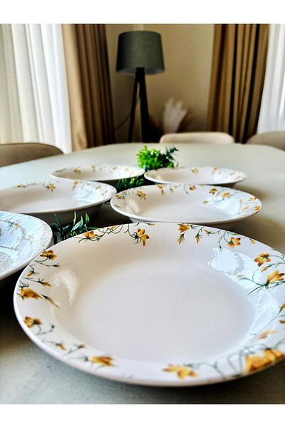 Yiğit Seramik Züccaciye Yellow Crocus Model 6 Pieces Modern Dinner Plate