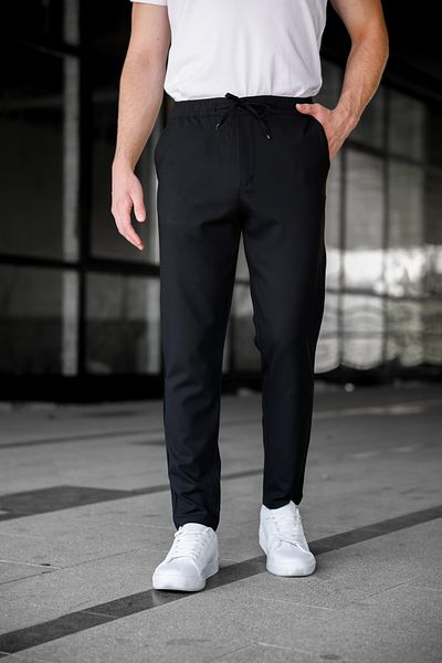 Ser Joven Men's Black Relaxed Fit Side Pockets Elastic Waist Lace up Jogger Pants