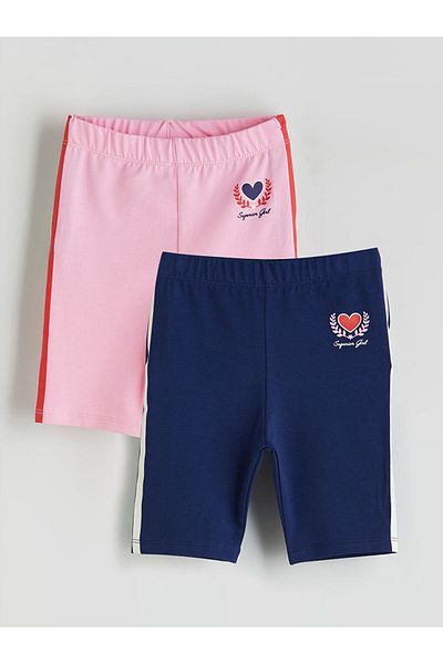 LC Waikiki Pink Printed Girl's Leggings with Elastic Waist, Pack of 2