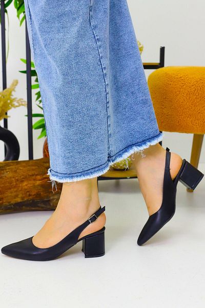 Weynes Women's Black Open Back 5 cm Daily Heeled Shoes Wsb3066