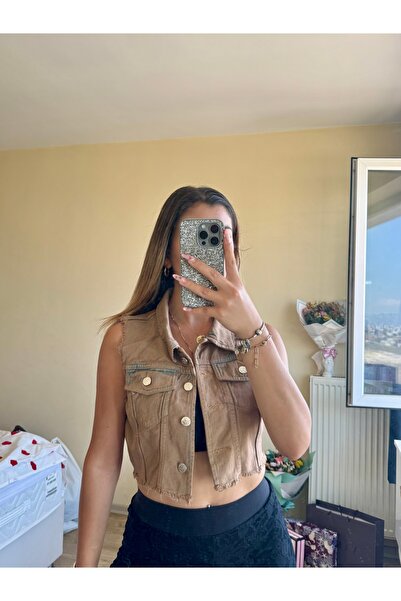 imrayboutique Kadın Eskitme Kot Yelek