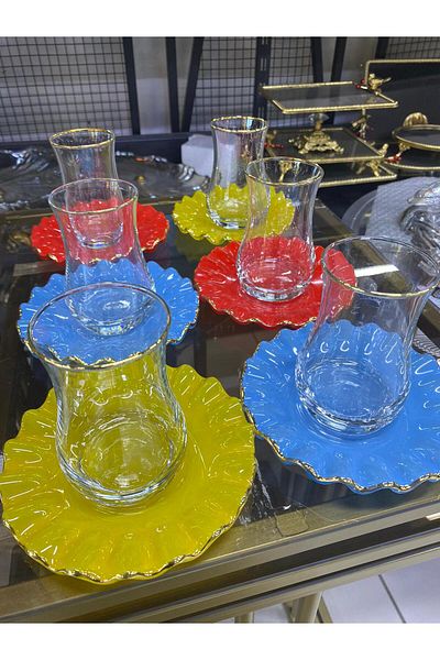 elif aksesuar Glor Colored Glass Tea Set for 6 People