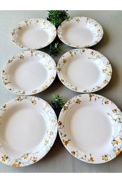 Yiğit Seramik Züccaciye Sarı Çiğdem Model 6 Adet Modern Yemek Tabağı