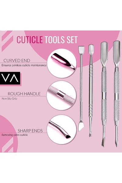 DELPI Kit pentru cuticule, Ustensile metalice pentru Manichiura si Pedichiura, 4 piese, otel inoxidabil, C