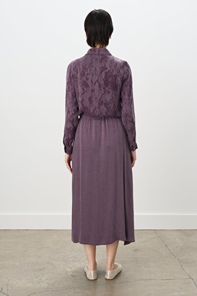 Nihan Premium Çift Fermuar Detaylı Kloş Cupra Etek Mürdüm