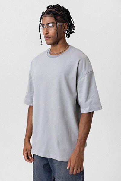 VAMOSCLO Basic oversized T-shirt με λαιμόκοψη σε γκρι χρώμα
