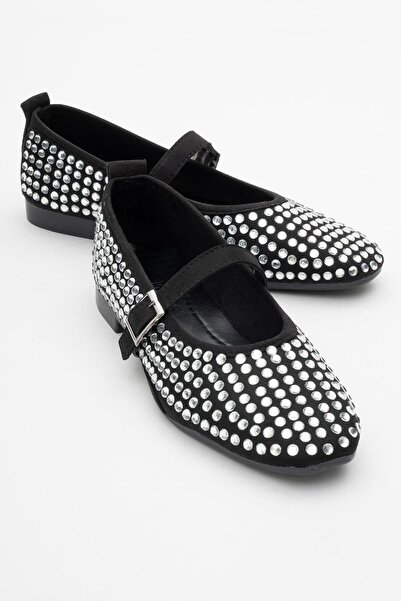 CCWAY AYAKKABI Balerini de damă cu centură Stone Blunt Toe BLACK SILVER