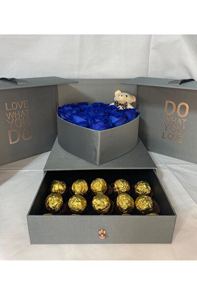 BYBAL BİR KUTU DOLUSU AŞK KALP GÜL DÜZENİ TEDDY AYICIK DETAYLI ÇİKOLATA ÇEKME...