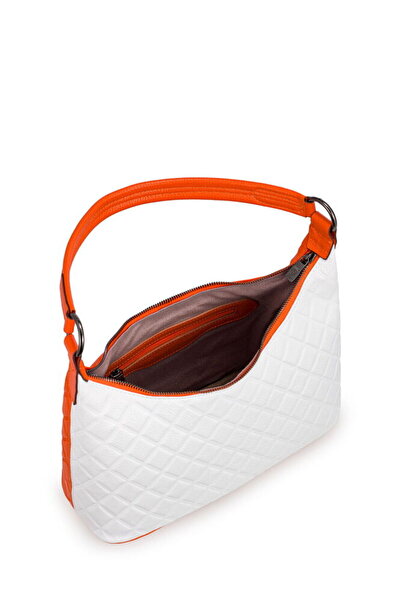 Bilik Deri Geantă de umăr matlasată portocaliu-alb pentru femei Blm 8107