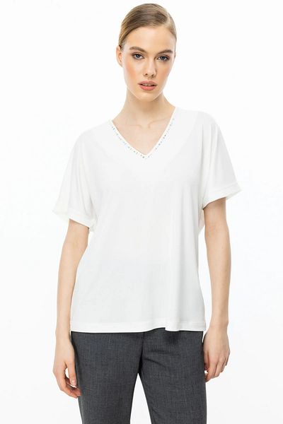 On Fashion Blouse with Stone Detail on Shoulders and Collar-51549