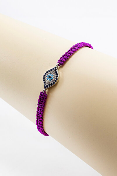 biuti Silver Ellipse Zircon Stone Evil Eye Bracelet with Purple Colored Eleva...