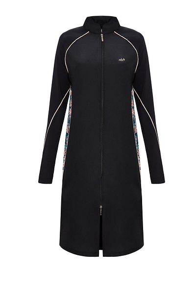 Haşema Nehar Underarm Patterned Black 3 Piece Woven Full Hijab Swimsuit Set 2280