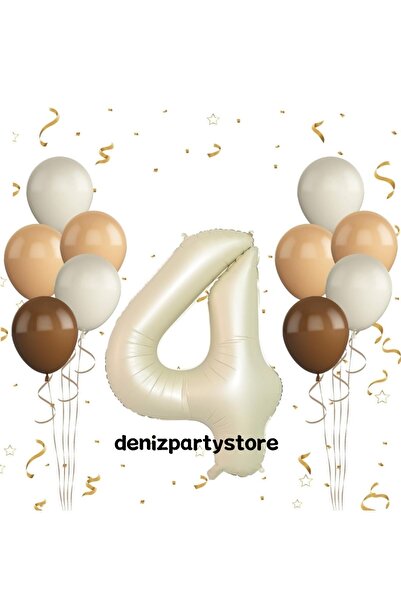 Deniz Party Store مجموعة بالونات كريمية بعمر 4 سنوات و4 قطع من الرمل البحري و...