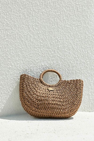 Haşema Brown Knitted Straw Bag with Signature Detail 3220