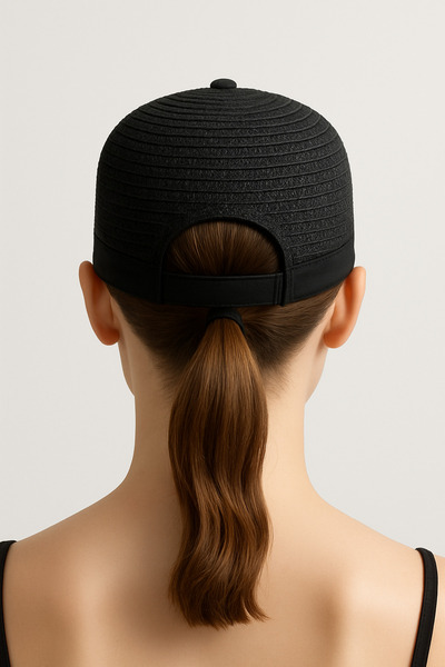 CosmoOutlet Women's Black Straw Detailed Adjustable Sports Summer Beach Hat