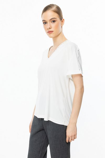 On Fashion Blouse with Stone Detail on Shoulders and Collar-51549