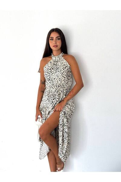 By Kuzey Aras Καλοκαιρινό μίντι μήκους φόρεμα με λαιμόκοψη και ζωσμένο κομψό ...