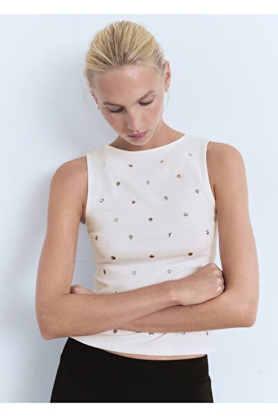 MANGO Woman Pamuklu zımba detaylı bluz