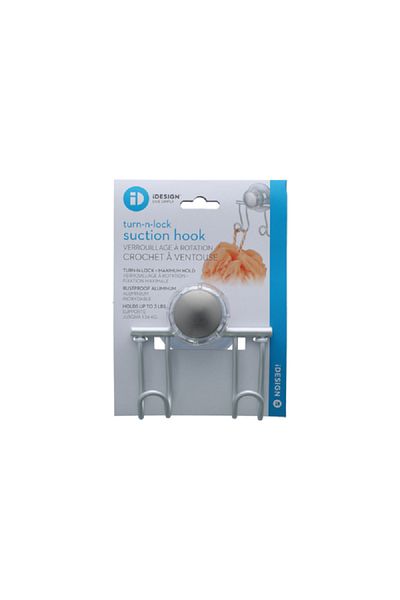Interdesign Metro Rustproof Aluminium Turn-N-Lock Suction Double Hook Silver