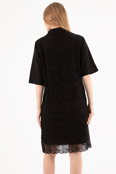 By Mare Style Leydie-Floral Lace Detailed Pure Cotton Black Brode Shirt Dress