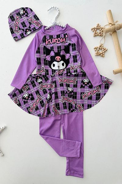 Minigimin Cicileri Miniğimin Cicileri Krm Printed Girls' Tights Swimsuit Set for Sensitive Skin - Lilac