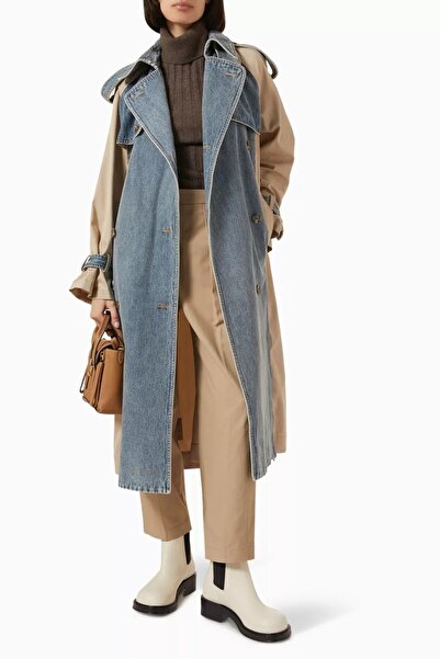 3.1 Phillip Lim Denim Trench Coat Contrast Fabric, Belt, Oversized City Chic