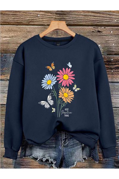 MAGORS Flowers Printed 3 Threads Crewneck Long Sleeve Sweatshirt