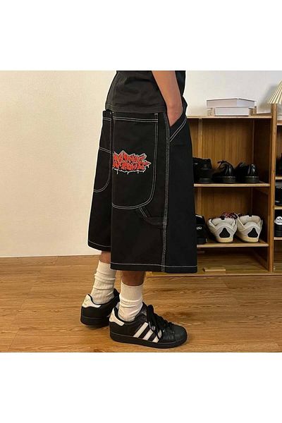 1blood Λεπτομέρεια γκράφιτι Recly Unisex Loose φαρδύ σορτς