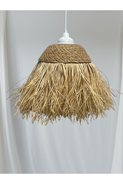 MİESSA Bohem bali tarzı rafya avize, duy dahil, püsküllü hasır avize