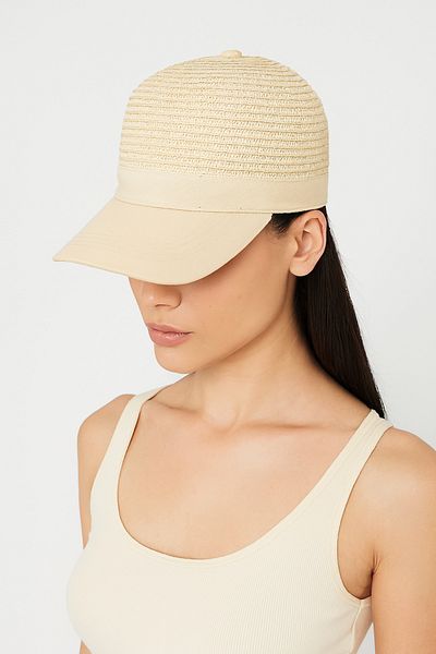 CosmoOutlet Women's Cream Straw Detailed Adjustable Sports Summer Beach Hat
