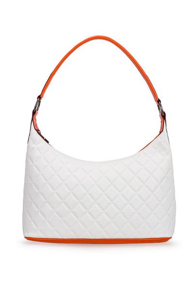 Bilik Deri Quilted Orange-White Women's Shoulder Bag Blm 8107
